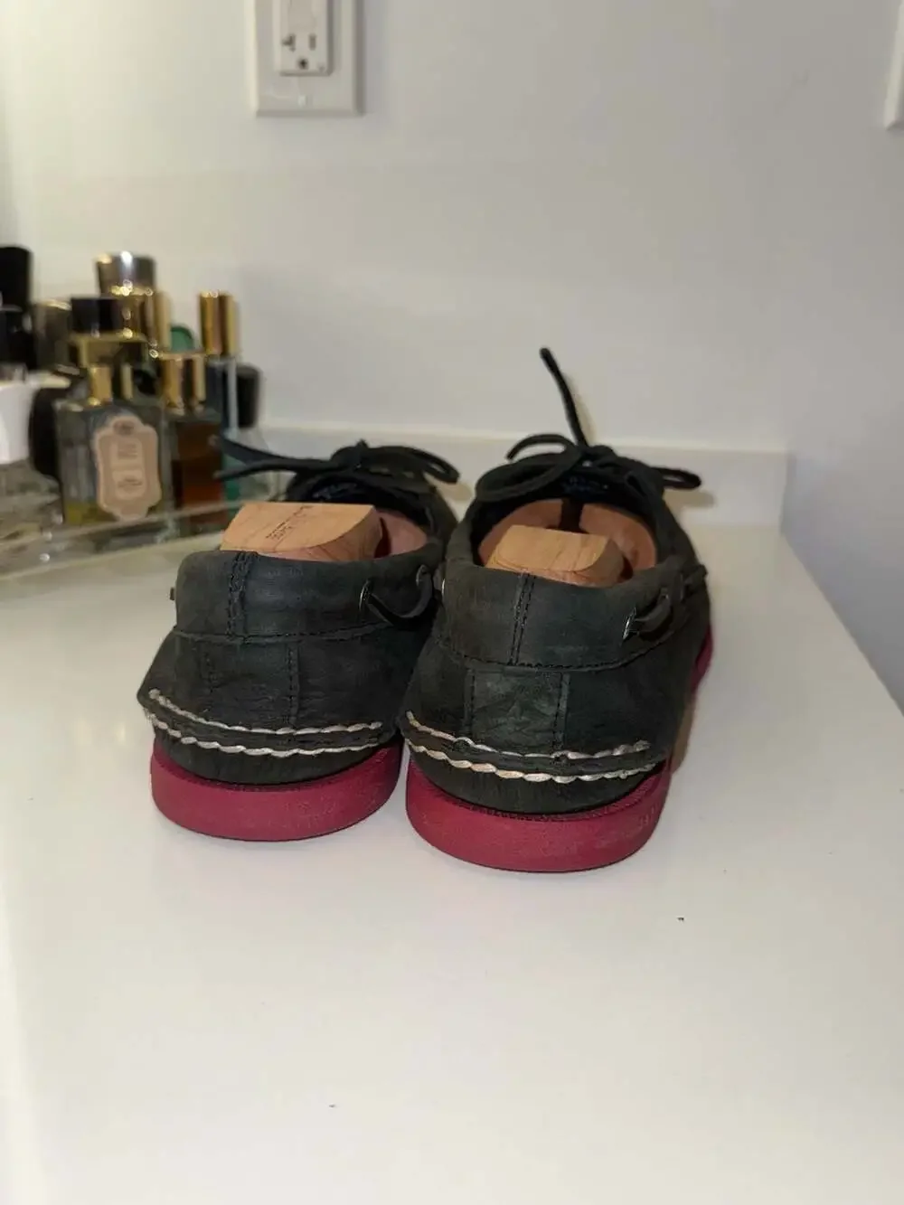 Sperry Top-Sider Authentic Original 2-Eye Boat Shoes in Black Suede with Red Sol